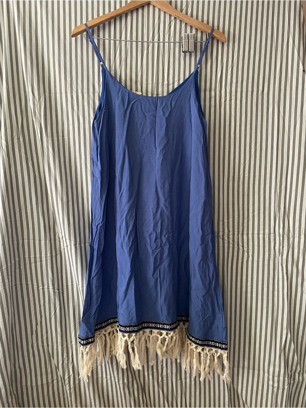 Beach By Exist Blue Midi Dress with Cream Fringe
